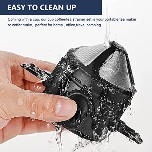 HASTHIP® Filter Coffee Maker with Bottom Cup Double Mesh Pour Over Food Grade Stainless Steel Plastic Dripper Paperless Foldable to Fit Most Keep Flavour Easy Use Clean 2 PCS