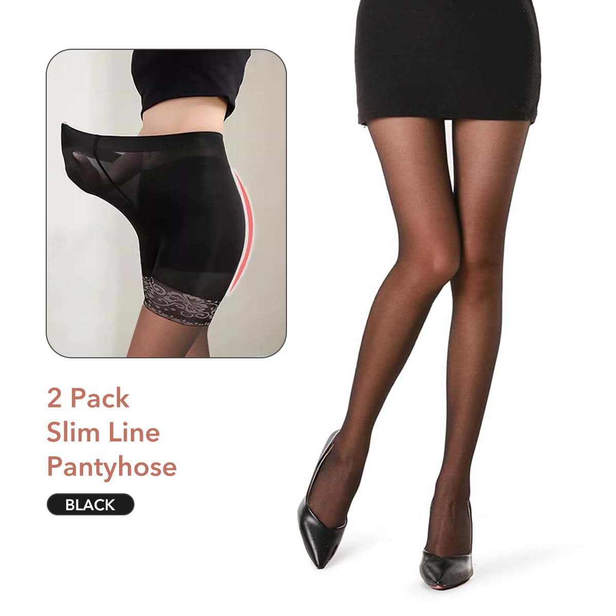 PALAY 2Pack Women's Sheer Tights with Reinforced Toes, Slimming Control Shaping Nylon Ladies Clear Pantyhose for Flawless Definition and Confidence