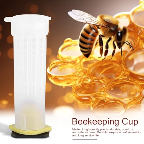 HASTHIP® 20PCS Queen Bee Cages with Snap-On Lids Vented Plastic Introduction Cages with Bottom Candy Plug for Safe Reusable 2.6cm x 7.8cm