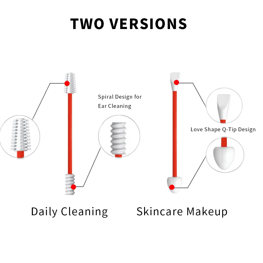 MAYCREATE 4pcs Reusable Cotton Swabs, Dual Head Silicone Ear Swab and Makeup Swabs Kit with Storage Case for Ears, Baby, Beauty