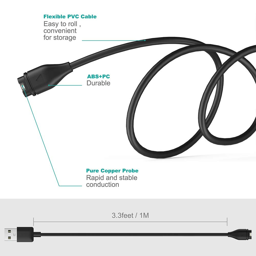 ZORBES Charger Compatible with Garmin Fenix 5 5S 5X,Replacement USB Data Sync Charging Cable for Garmin Smart Watch Vivoactive 3,Vivosport,Approach S60 X10,Forerunner 935,Quatix 5,D2 Charlie,Black