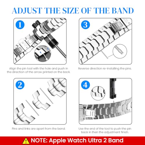 ZORBES Stainless Steel Band for Apple Watch Ultra 2 Band 49mm 45mm 44mm 42mm, Metal Strap with Folding Clasp for Apple Watch Series 9 8 7 6 5 4 3 2 1 Ultra/Ultra 2 Men (Silver, 49mm 45mm 44mm 42mm)