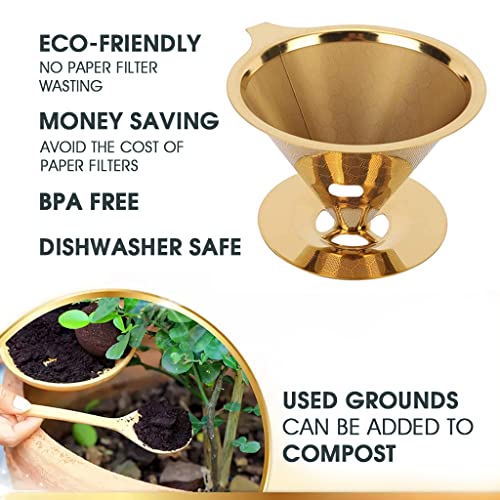 HASTHIP Filter Coffee Maker 800 Mesh with Handle Pour Over Coffee Filter Stainless Steel V60 Coffee Dripper 100% Paperless Maker Honeycomb Cup Cafe Keeping Nature Coffee Flavour Easy To Use And Clean