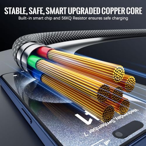 Verilux® 3.3Ft Type C to C Cable 100W Fast Magnetic Charging 480Mbps Data Transfer Nylon Braided for iPhone 16 Plus Pro Max 15 Galaxy S24 S23 MacBook 3 PCS