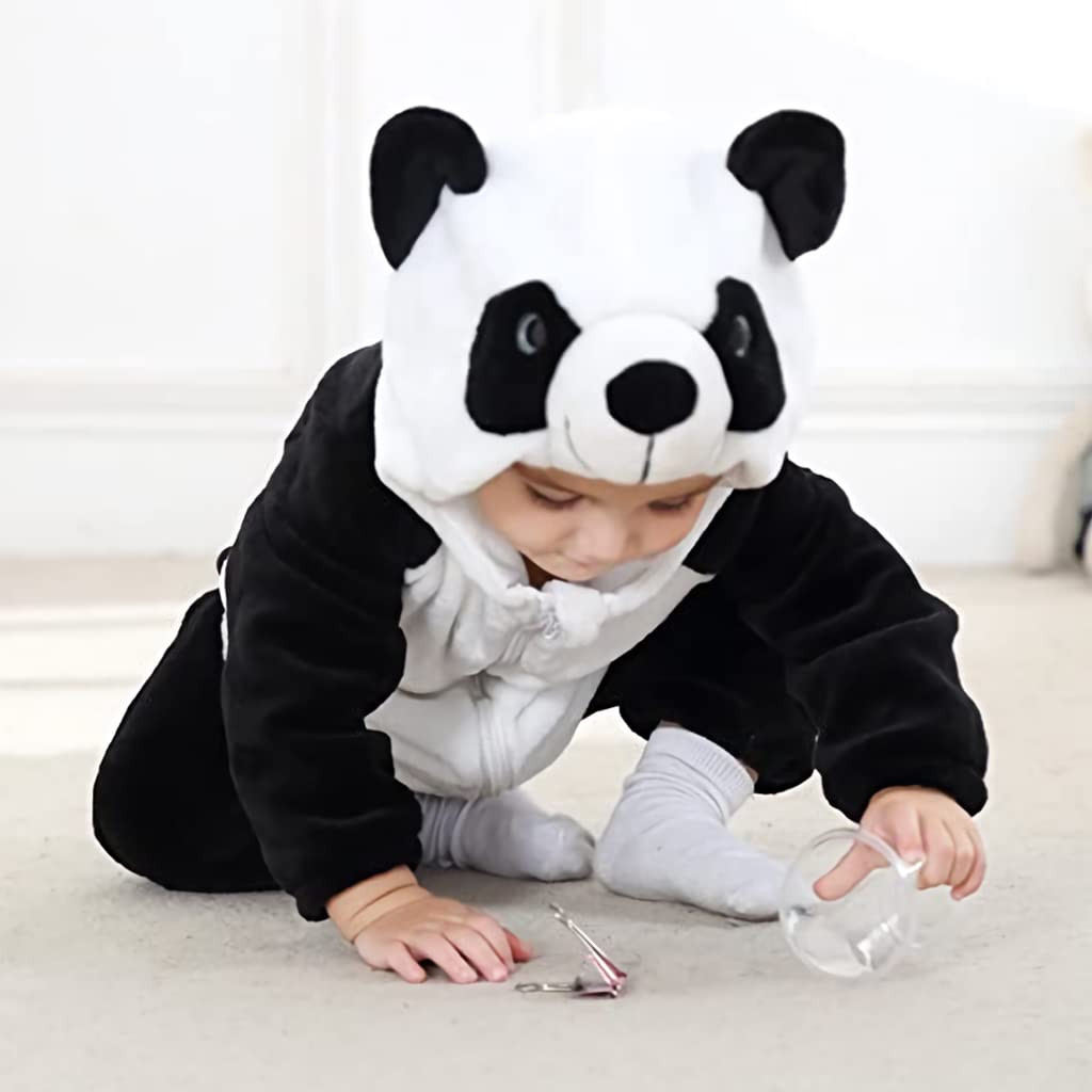 SNOWIE SOFT Baby Jumpsuit for Boys Girls Flannel Cartoon Panda Pajamas for Kids Warm Soft Flannel Pajamas for Kids Party Cartoon Jumpsuit for Girls Boys (12-18 Month)