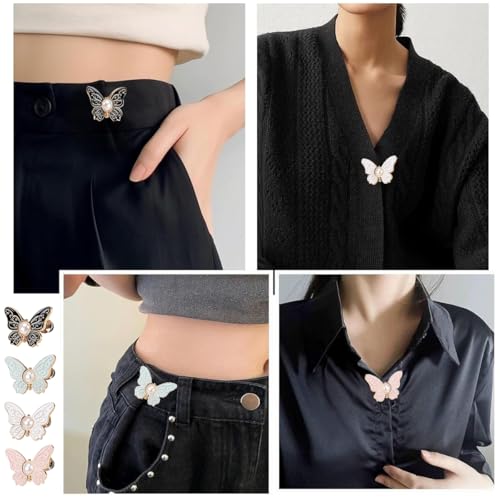 SANNIDHI® 4 Pairs Jeans Tightening Clips SANNIDHI Butterfly Jean Adjustable Pins Waist Tightener Buttons Instant Waist Clips Decorative Buckles for Skirt 3 PCS