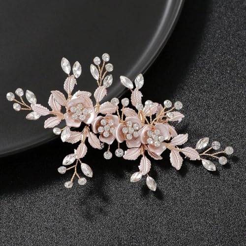 PALAY Flower Hair Clips for Women Bridal Hair Accessories for Women Wedding Rhinestones Handmade Metal Floral Hair Clip Headpiece for Bridal Bridesmaid Wedding Evening Party