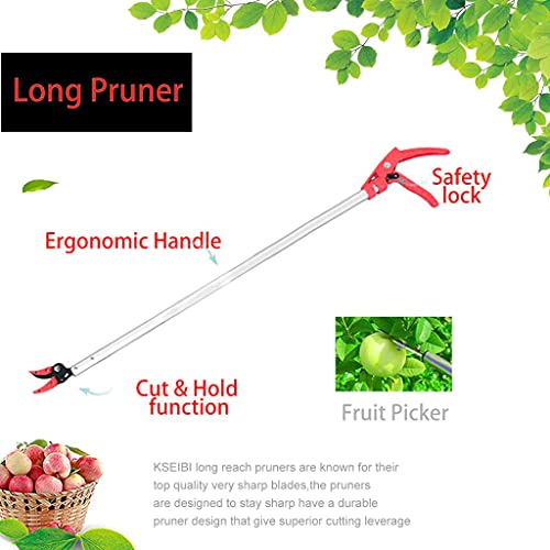 HASTHIP 100cm Fruit Plucker from Tree with Pole, Aluminum Long Reach Cut and Hold Bypass Pruner with SK5 Blade, Lightweight Pruning Tools for Cutting Leaves and Fruit Picker