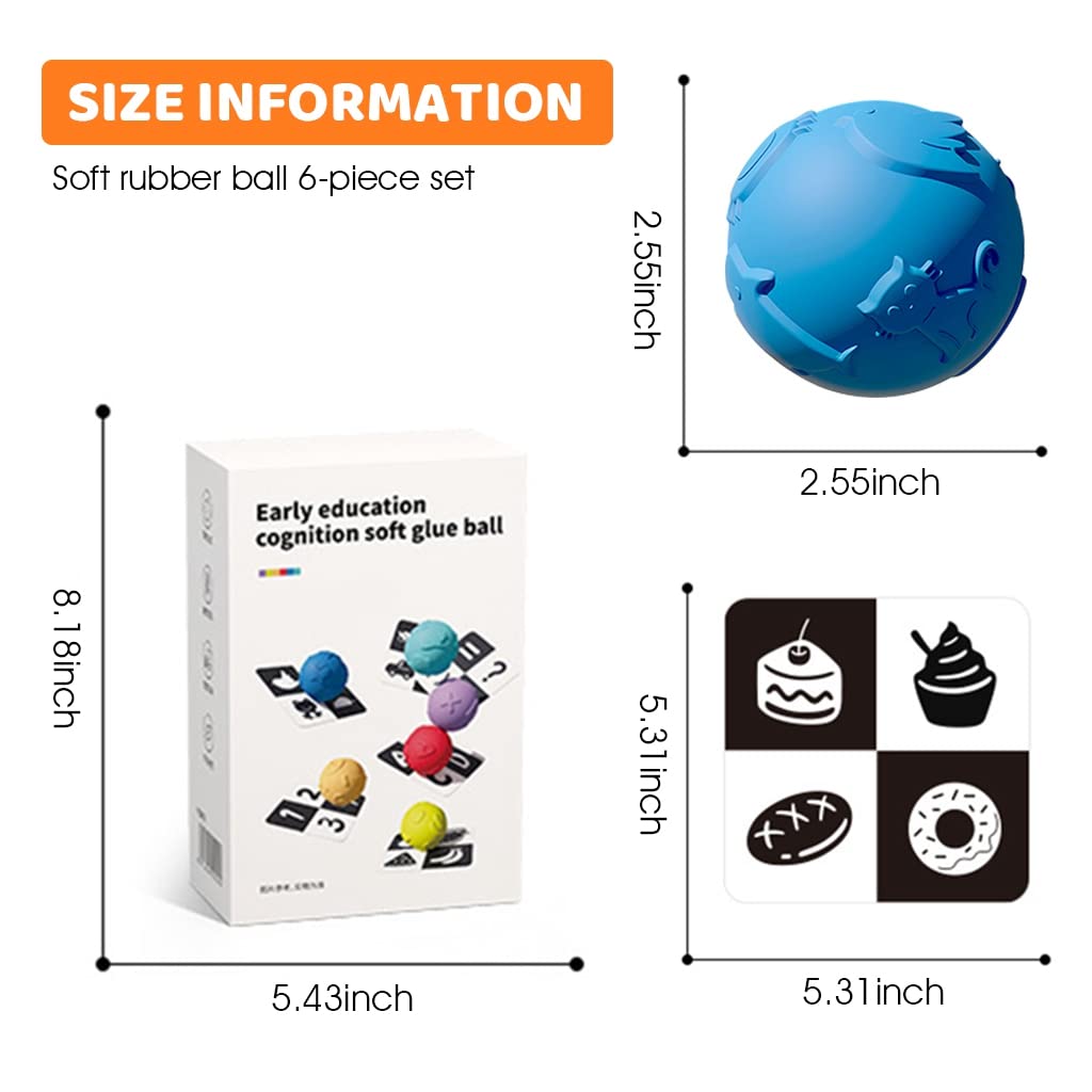 PATPAT 6 Pcs Squeeze Ball Toys with Black and White Flash Card Bath Toy Color Ball Toy for Kids 3 to 12 Months for Toddlers Visual Development, High Contrast Cognitive Cards for 3-6 Months Toddler