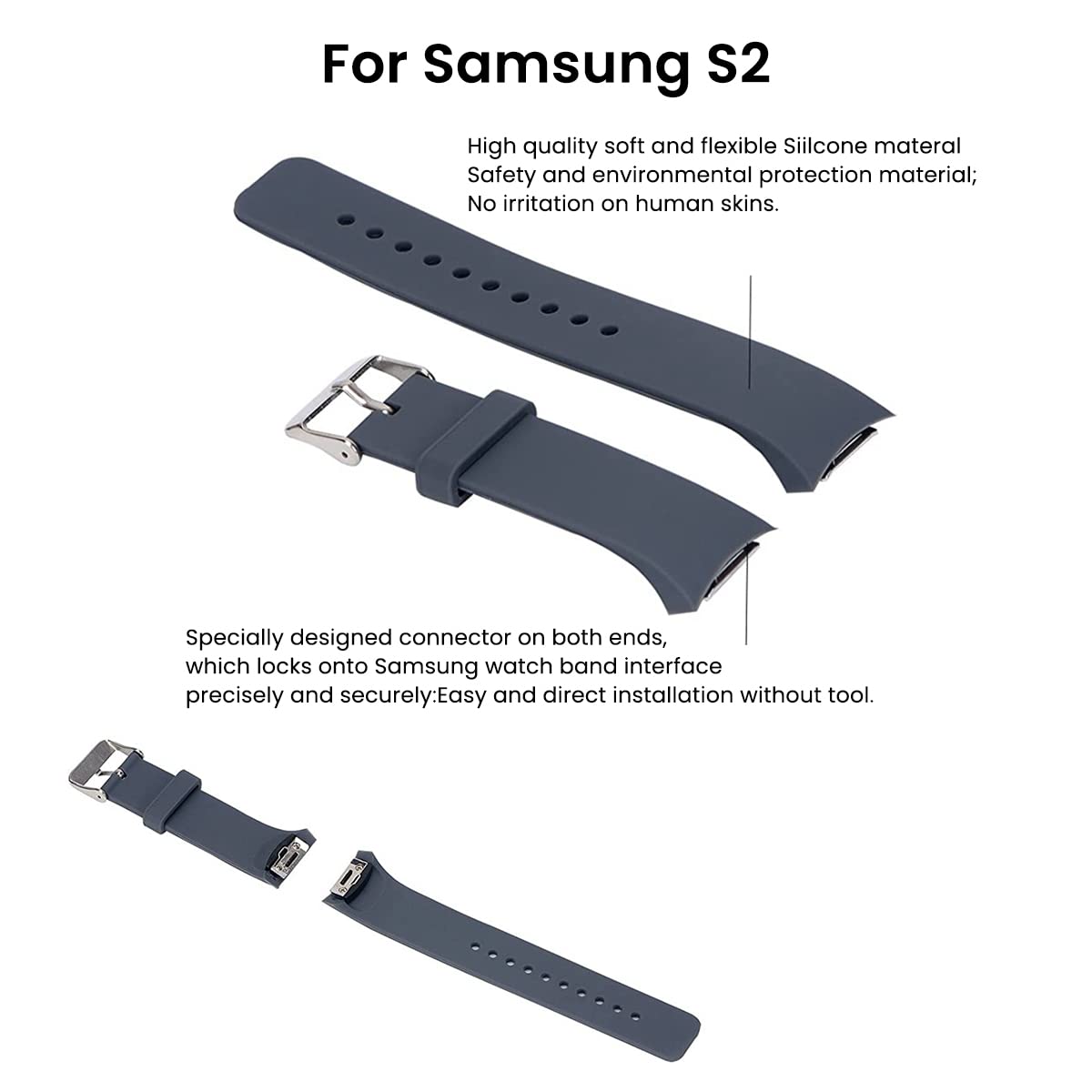 ZIBUYU Replacement Wristbands Smart Watch Straps Compatible with Samsung Gear S2 R720/R730 Belt for Men Women, Soft Sport Silicone Armband Wristband Watchband Strap for Samsung Gear S2 Smartwatch Band