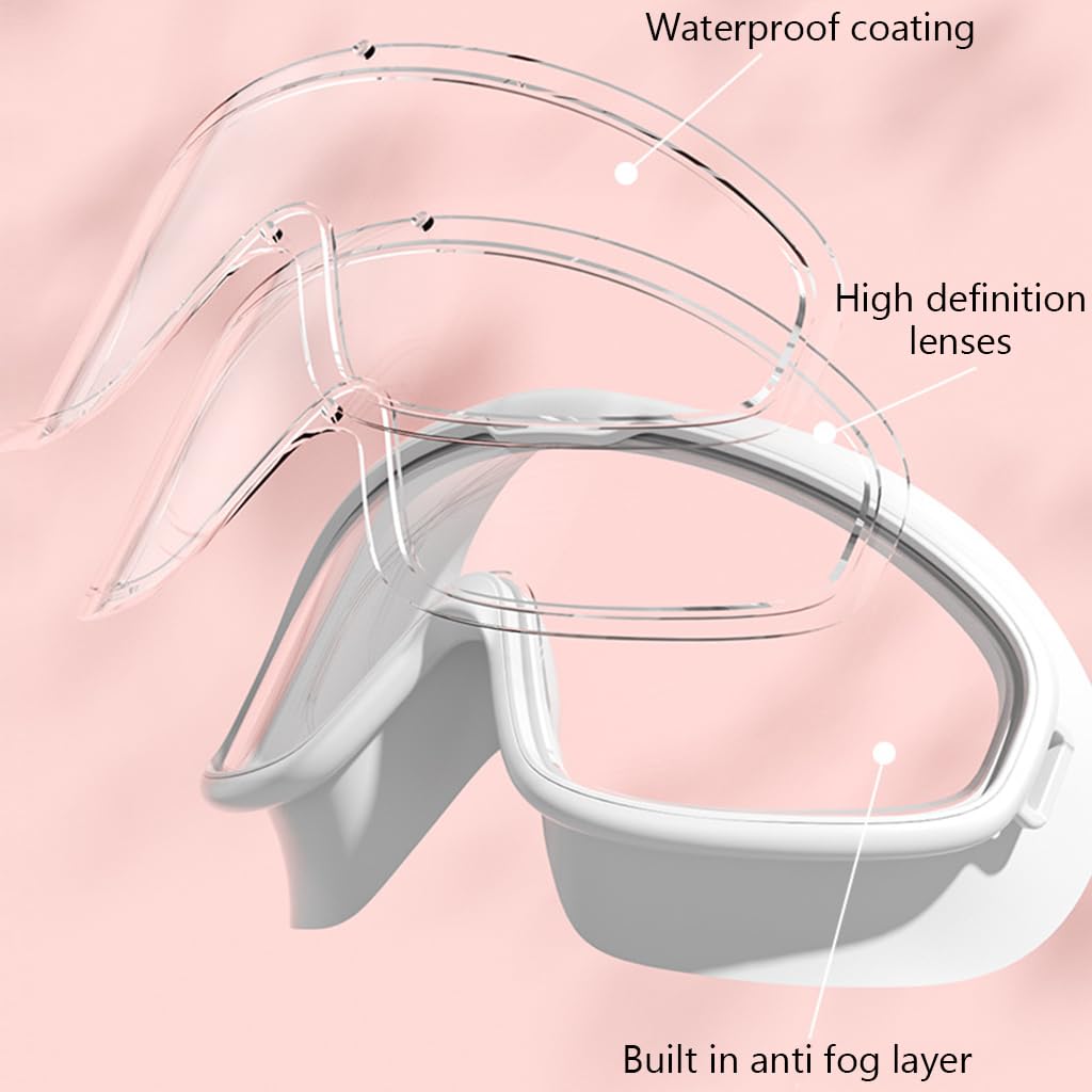 Proberos Swimming Set with UV and Anti Fog Protection Goggles, Swim Cap, Earplug and Nose Plug Set, Anti-fog Diving Goggles Swimming Goggles for Surfing, Kayaking, White