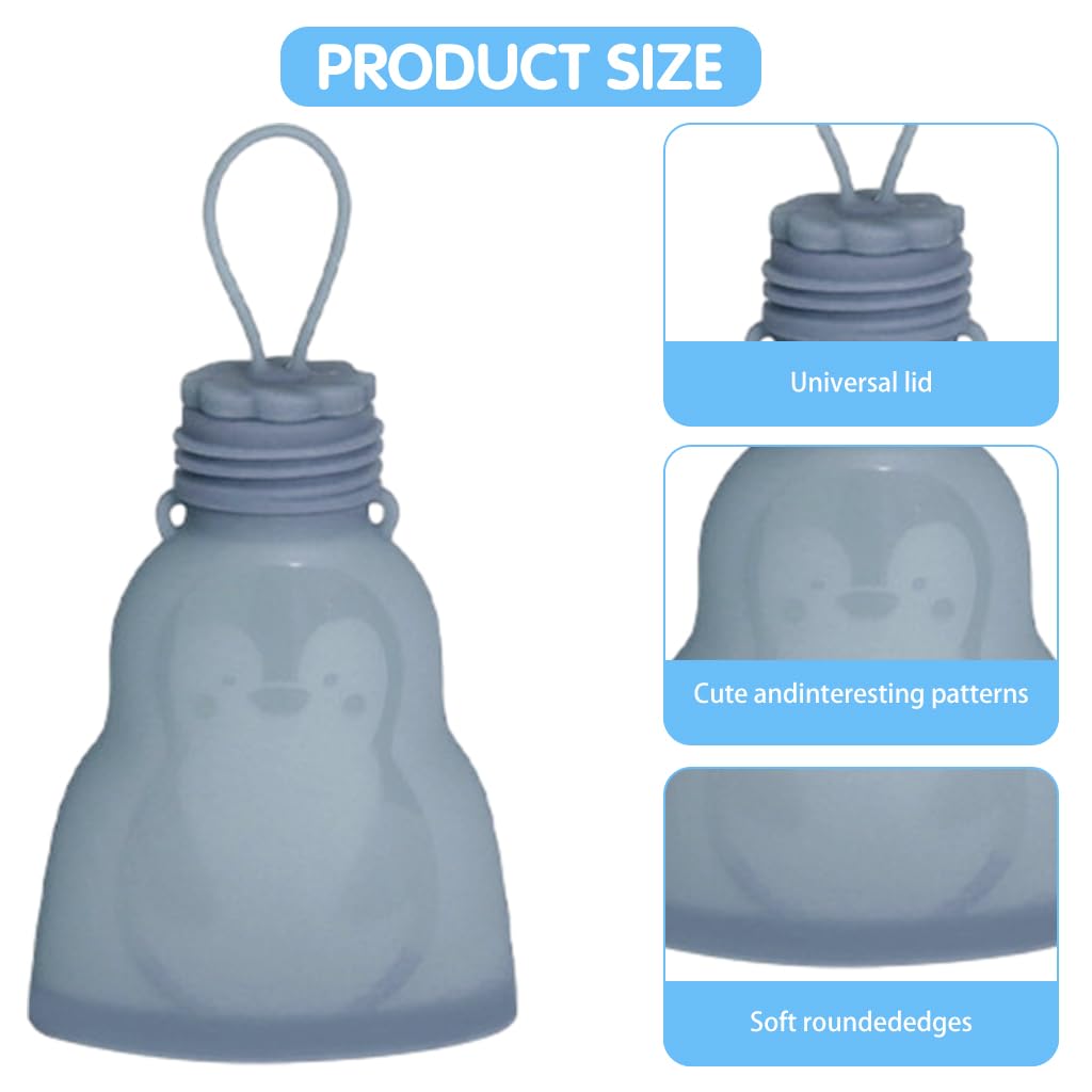 SNOWIE SOFT 2Pcs Silicone Breast Milk Storage Pouch Set Baby Pouches Reusable Breast Milk Storage Bags with 3 Replaceable Tips Food-Grade Baby Food Storage for Milk, Juice, Puree, Water(300ml+180ml)