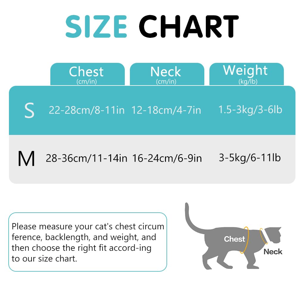 Qpets Cat Vest Harness & Nylon Webbing Leash Set Outdoor Anti-Escape Pet Harness Walking Harness Safety Reflective Strip Cat Harness Breathable All Season Use Cat Vest Harness, Size S