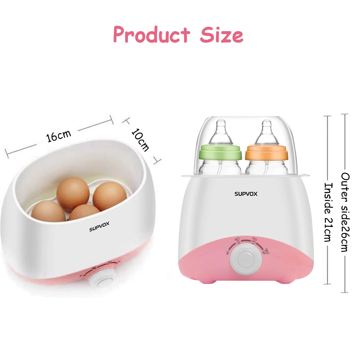 Supvox Bottle Warmer for Babies Milk Electric 6 in 1 Sterilizer for Feeding Bottles with 8-15 Mins Fast Warming, 24H Keep Warm Food Heating Timer Adjustable Temp Baby Bottle Sterilizer Machine(Pink)