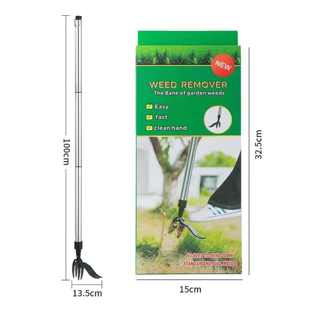 Proberos 1m Weeder Hand Tool for Garden Lawn, Stainless Steel Stand Up Hand Weeder for Terrace Garden, Durable 3 Section Assembly Hand Weeder Manual Weed Puller