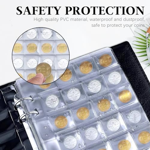 OFIFO® Coin Album, Coin Collection Book with 360 Compartments with 2 Sizes, Old Coins Currency Collection Album PVC Anti-scratch Zip Up Coin Storage Book Valued Token Coin Display Organizer Book