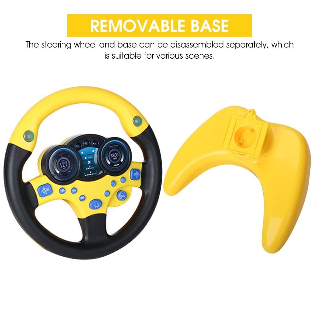 PATPAT Steering Wheel Toy for Kids, Music Driving Simulation Racing Play Learning Educational Toys for Baby Girls Boys 1-3 Years Old, Music Toy for Baby Steering Wheel Mountable on Crib (Yellow)