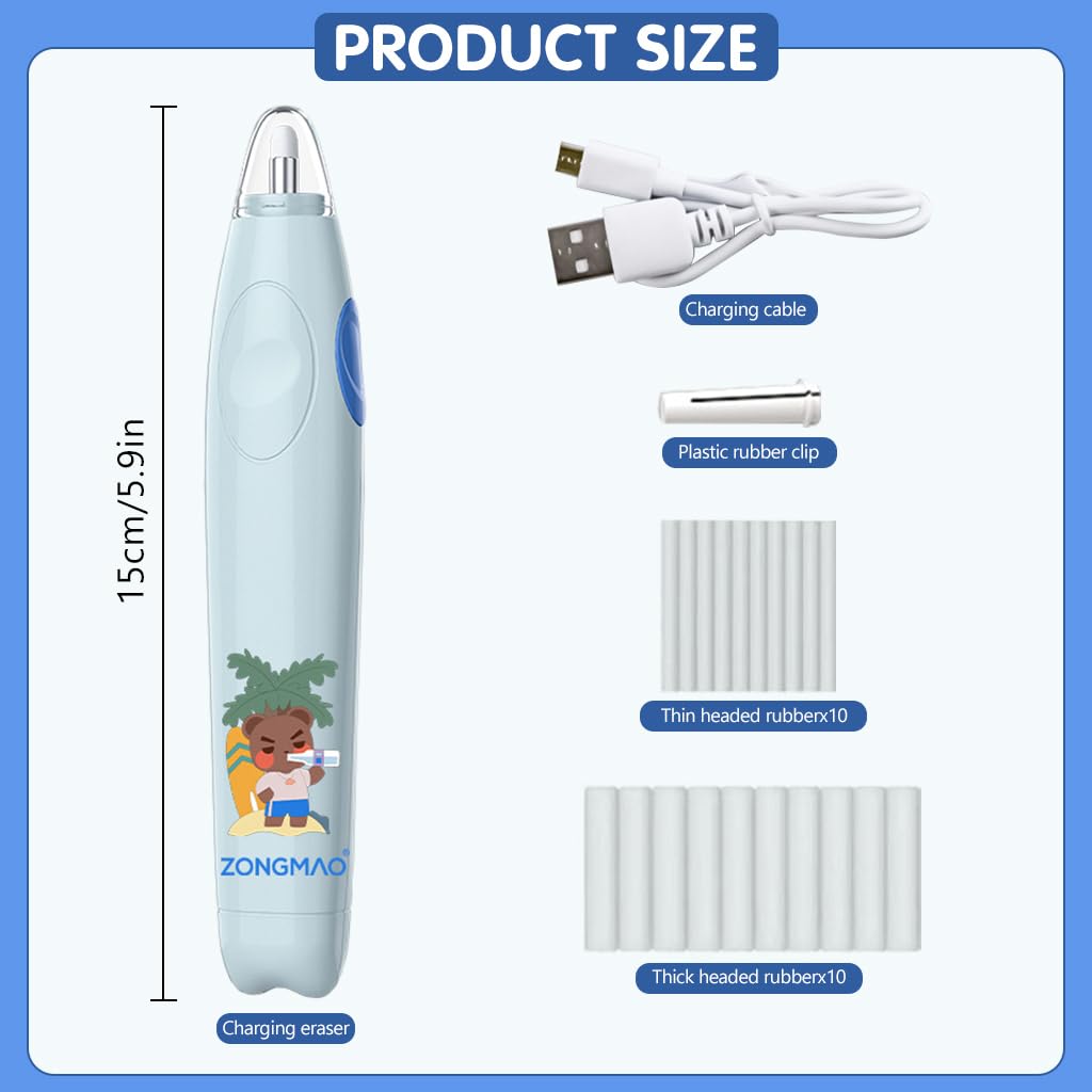 HASTHIP USB Rechargeable Electric Eraser Pen with 20 Refills - 30 Days Long Work Duration Electric Eraser for Students & Artists, Cartoon Design, Ideal for Drawing & Sketching