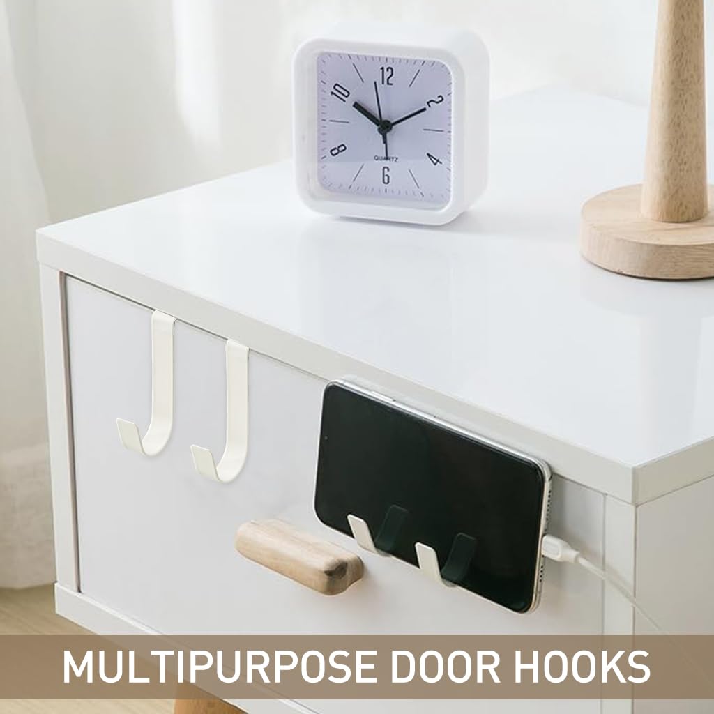 HASTHIP 5pcs Hooks for Door Back White Metal Over-the-door Hooks Cabinet Door Hooks Bag Hanging Hooks Multipurpose Over-the-door Hook for Entryway, Office, Cabinet, Kitchen, Bathroom