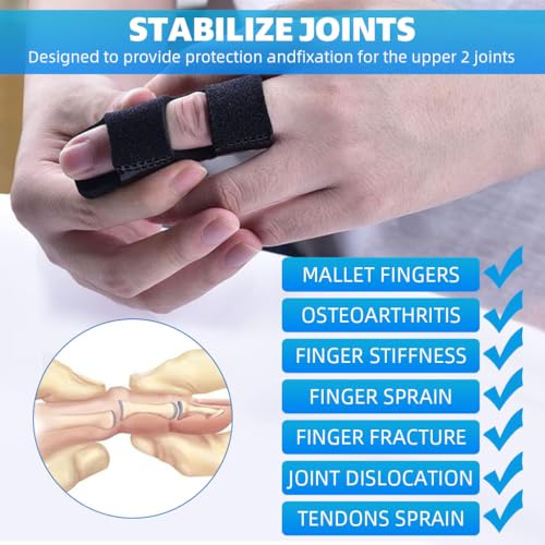 HANNEA® 12PCS Finger Splints Dual Hook and Loop Closure Adjustable Thumb Support Stabilizer Brace for Pain Relief Fractures Ligament Sprains Tendon Injuries Arthritis
