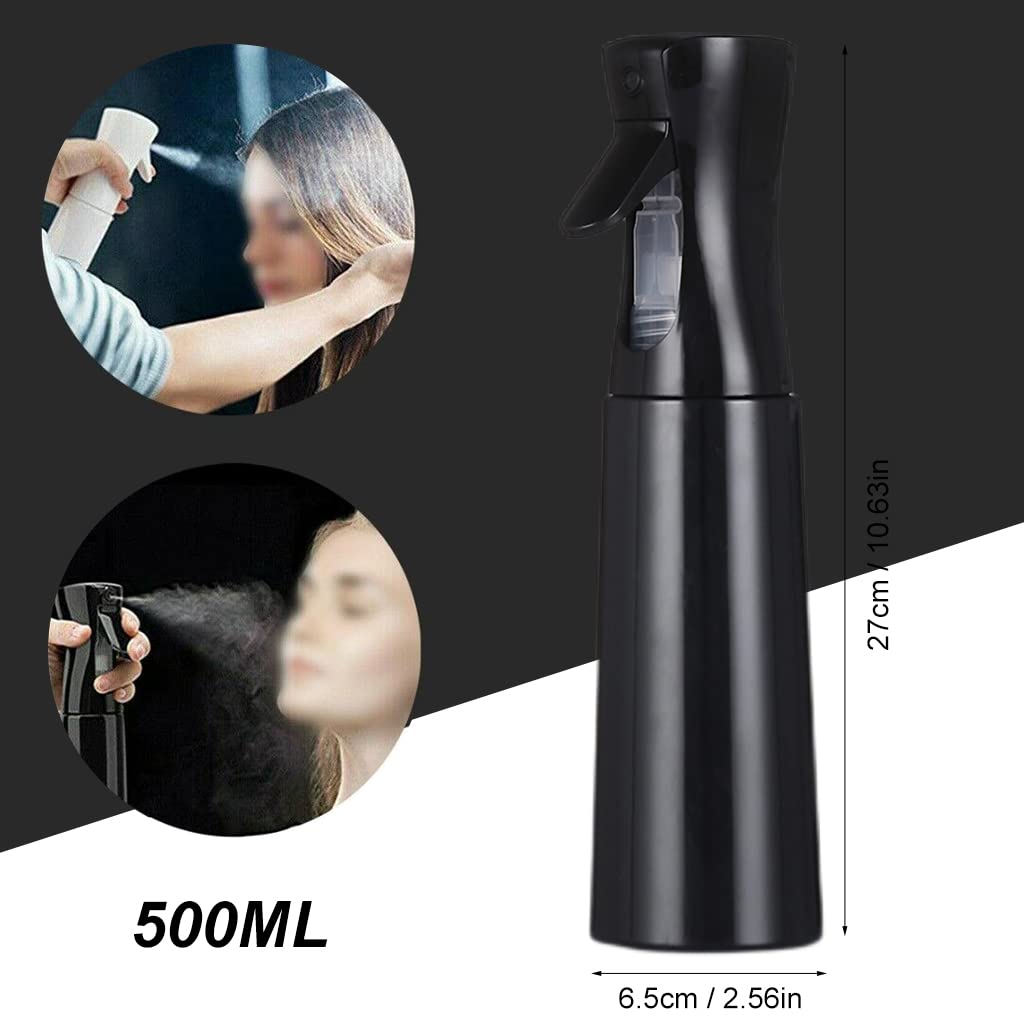 HASTHIP® 500ml Large Capacity Continuous Fine Mist Plastic Spray Bottle, Spray Bottle for Household Alcohol Disinfection, Watering Flowers, Portable Skin Moisturizing (Black-500ml)