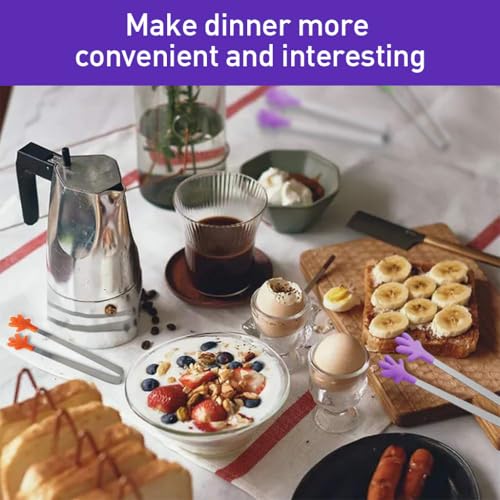 HASTHIP® 9PCS Small Kitchen Tongs 5.1 Inch Stainless Steel Creative Color Silicone Palm Food Dessert Pastries Ice Cube Sushi Kids Party Supplies