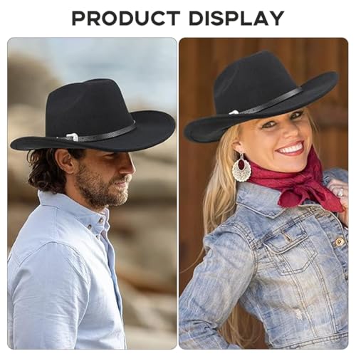 Proberos® Western Cowboy Hat for Men Classic Roll Up Fedora with Buckle Belt Black 2PCS