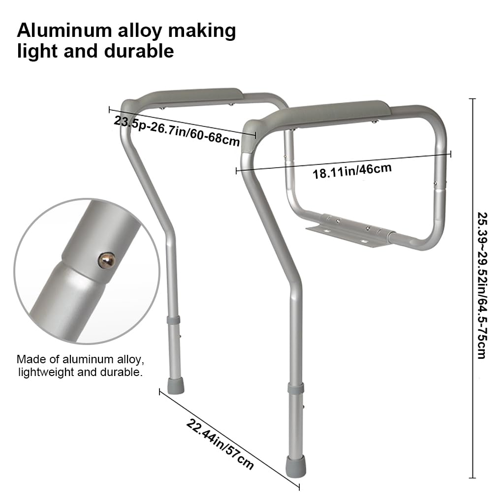 HANNEA Toilet Seat Handrail Adjustable Toilet Handrail Assembly Aluminum Alloy Toilet Grab Bar Anti-slip Stand Up Assist Toilet Grab Bar for Elderly, Pregnant Women Universal Toilet Handrail