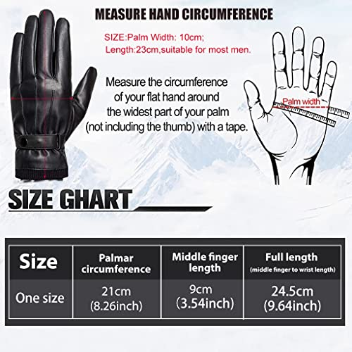 Proberos® Winter Gloves for Men PU Leather Fleece Warm Lining Touch Screen Fashion Driving Black Style 1 3PCS