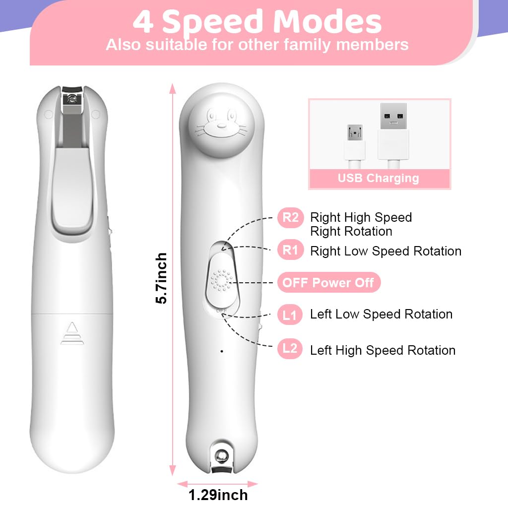 MAYCREATE Electric Nail Cutter for Baby with Nail Clipper 2 in 1 Electric Nail Trimmer with LED USB Rechargeable Baby Grooming kit for Baby Care kit