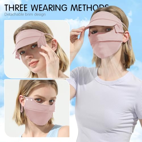 SANNIDHI® Full Face Mask for Women Sun Protection Breathable UPF 50 Plus Bikers with Detachable Brim Summer Thin Ice Silk Teenage Girls Running Hiking Pink 2 PCS