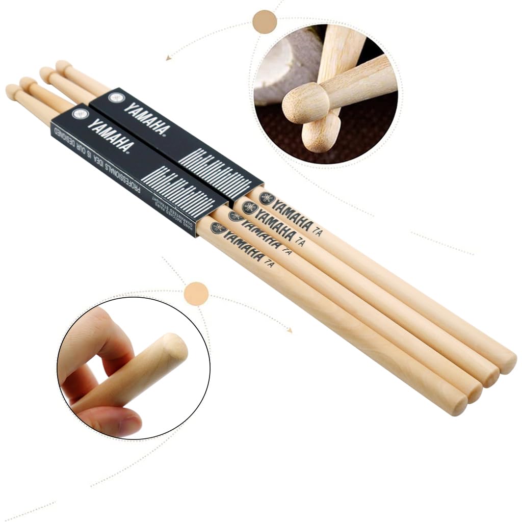 HASTHIP 7A Drum Sticks Maple Drumsticks, 2 Pair 15.5inch Drum Sticks Set, Wood Drumsticks Drum Accessories for Adults & Youth, Oval Wood Tip, Perfect for Pros and Beginners