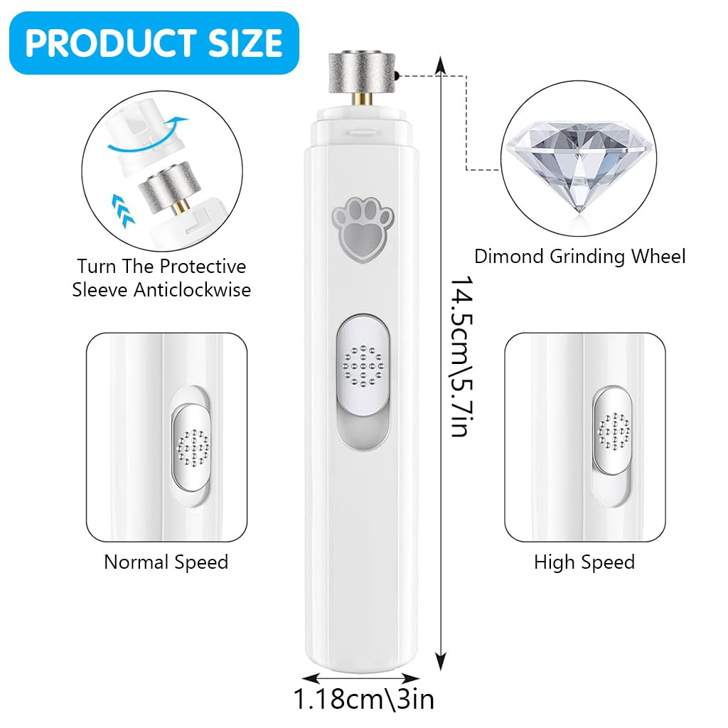 Qpets Dog Nail Trimmer, Dog Nail Grinder Pet Nail Grinder for Dogs, Pet Trimmer for Cats Electric Nail Clipper Automatic Nail Cutter