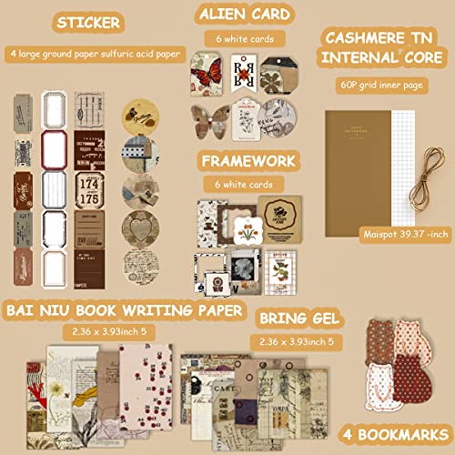HASTHIP Scrapbook Stickers Supplies Kit, DIY Scrapbook Kit for Journaling/Scrapbooking Retro Aesthetic Kit for Bullet Junk Journals, Notebook, Stickers Craft Kits Album Aesthetic
