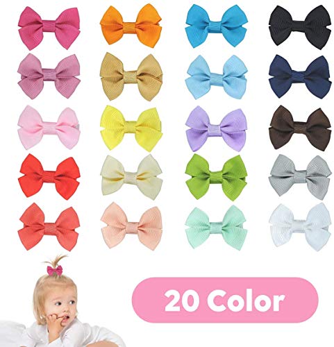 PALAY 20 Hair Clips Mini Hair Bow Grosgrain Ribbon Hair Bows with Alligator Clips for Baby Girls Toddlers Kids, 20 colors(2.4 Inch)