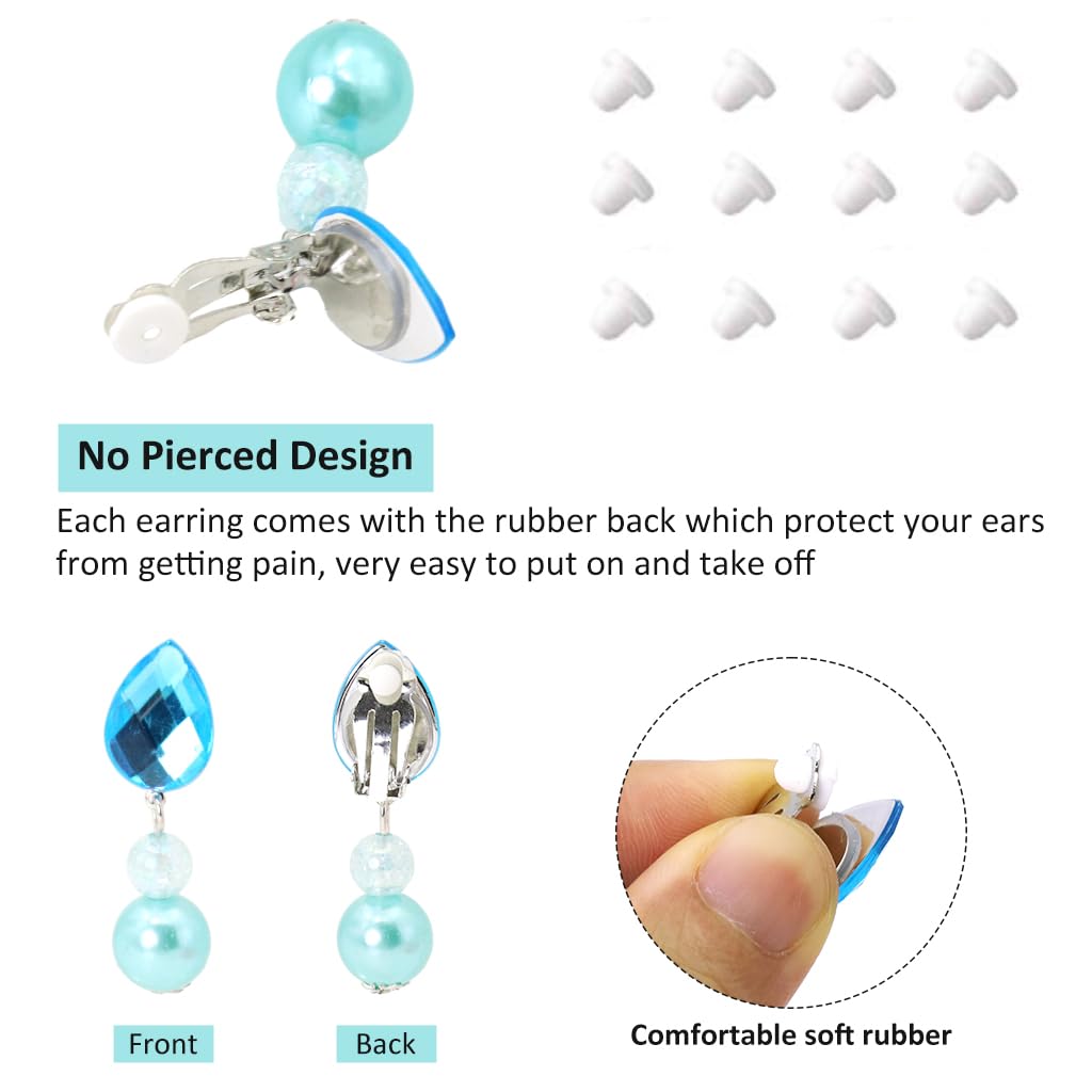 SANNIDHI 6 Pairs Girls Clip-on Earrings Princess Elsa Clip-on Earrings Set Shining Blue Rhinestone Earrings for Little Girls Wardrobe Earrings Set Jewelry Gift for Girls