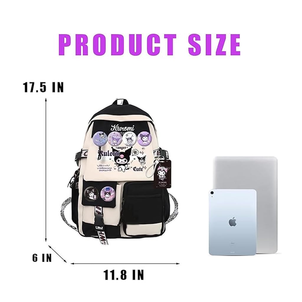 PALAY Kuromi Backpack for School Girls 6-12 Years Old Teens Fashion Kawaii Kuromi Print School Backpack Large Multi Layer Book Bag Travel Backpack for Teens Students School Gift for Girls