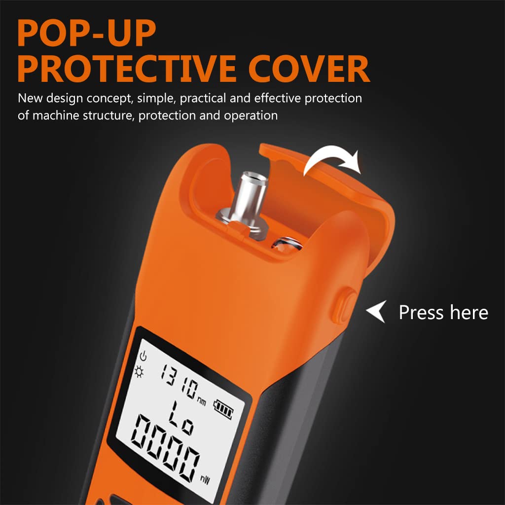 Serplex Optic Power Meter, USB Rechargeable -70~+10 dBm Optical Fiber Meter with LED Flashlight, Fiber Light Meter for Testing 7 Calibrated Wavelengths, Compatible with SC, FC, ST Interface