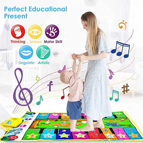 PATPAT Musical Mat for Kids, 36'' x 24'' Dual-Row Keyboard Floor Piano Mat with 16 Keys & 8 Instrument Sounds, Musical Mat Early Educational Toys Gifts for 2/3/4/5/6 Year Old Boys Girls