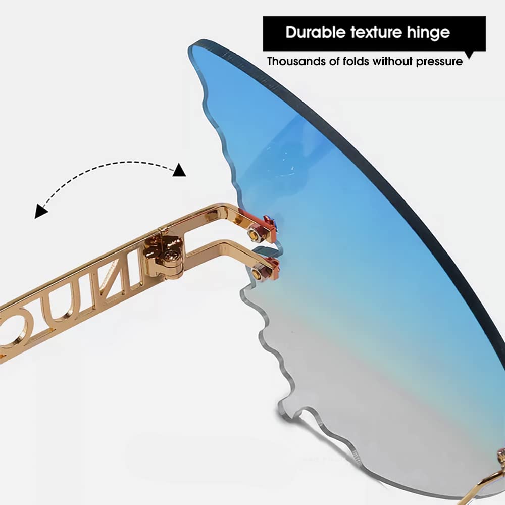 PALAY Designer Sunglasses for Women Ladies Stylish Frameless Butterfly Sunglasses Gradient Blue Sunglasses with Storage Case Sun Glare Glasses for Women(Blue)