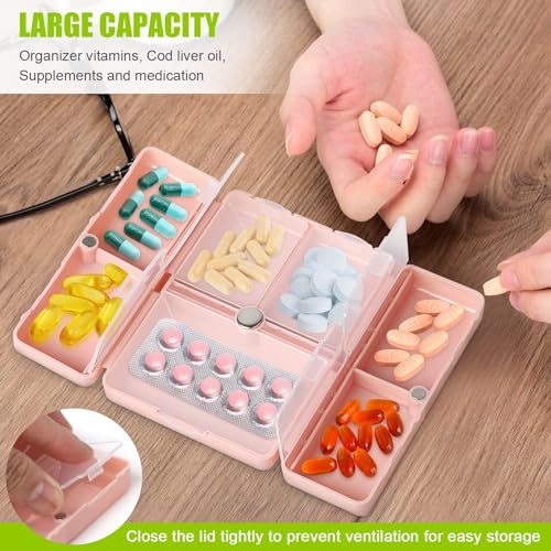 HANNEA® Pill Medicine Organizer Storage Box with 7 Compartments Folding Design Moisture-Proof for Vitamin Pills Supplements Holder Container Pink 3 PCS
