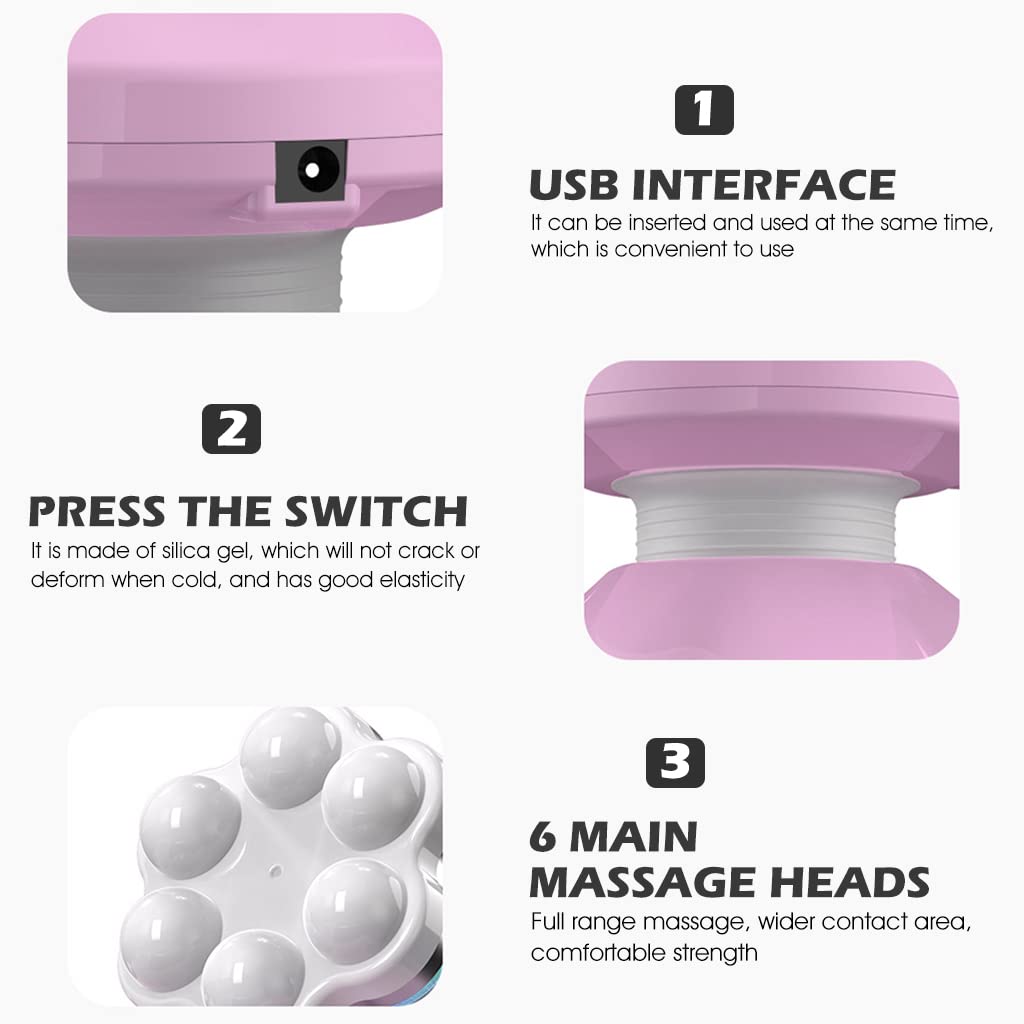 HANNEA Mini Head And Body Massager Vibration Machine, Electric Handheld Massager for Neck Shoulder, USB Recharging Version Powerful 6 Modes for Back Full Body Muscle Pain Relief(without 3AAA Battery)