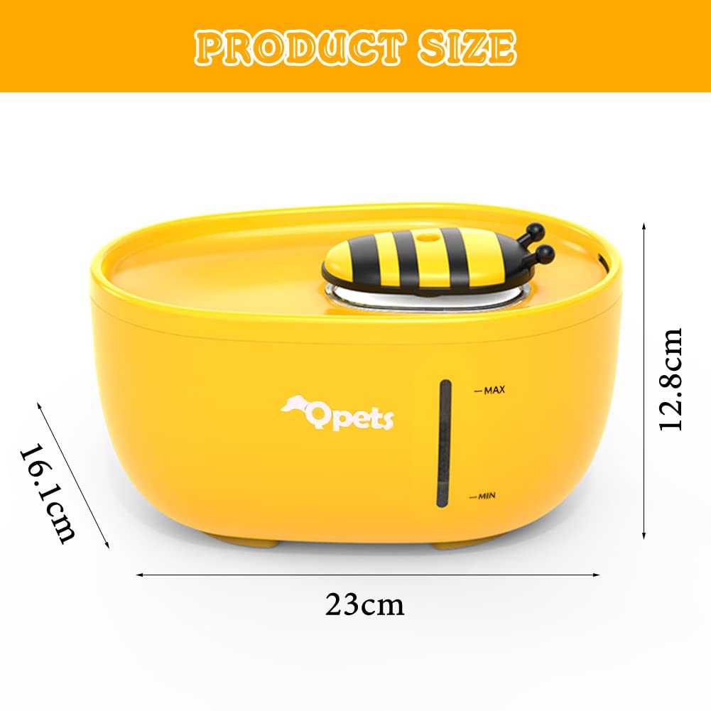 Qpets 2L Cat Water Fountain, Auto Cat Dog Water Fountain Water Dispenser with Filter, Cartoon Bee Style Water Dispenser for Cat, Dog Water Fountain Dog Water Fountain for Cats Dog Water Bottles
