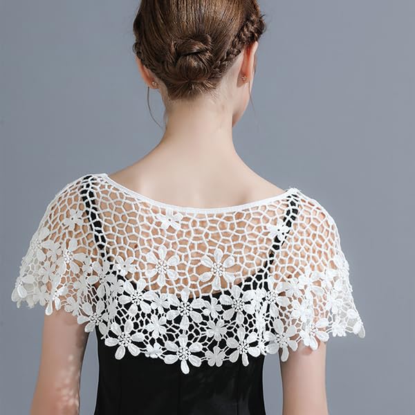 SANNIDHI® Lace Shrugs for Women Stylish Cape Poncho, Top, Floral Pattern Loose Knit Cover Up Wraps, Hollow Out Capelets for Evening Dress, Strapless, Off-shoulder, Beachwear 3 PCS