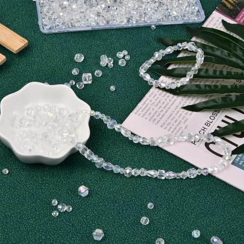 SANNIDHI® 600PCS Glass Crystal Beads for Jewellery Making AB Set Clear for Bracelet Necklace DIY Crafts Shining Faceted Spacers