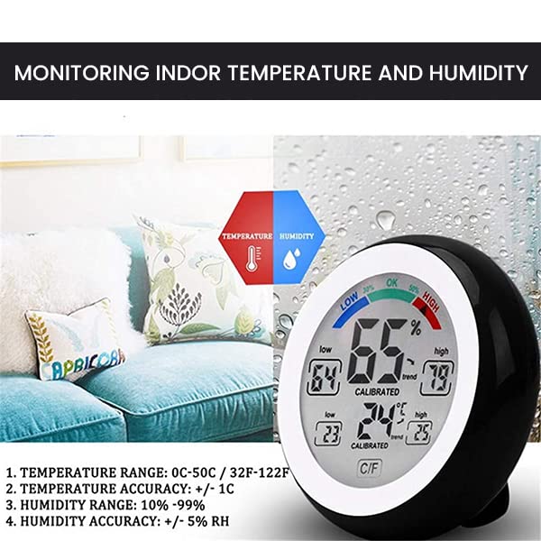 HASTHIP Hygrometer Humidity Gauge Meter with 1 Remote Sensor, Range Indoor & Outdoor Thermometer, LCD Digital Thermometer Desk Thermometer for Nursery Garden, Green House, Office (60m Range)