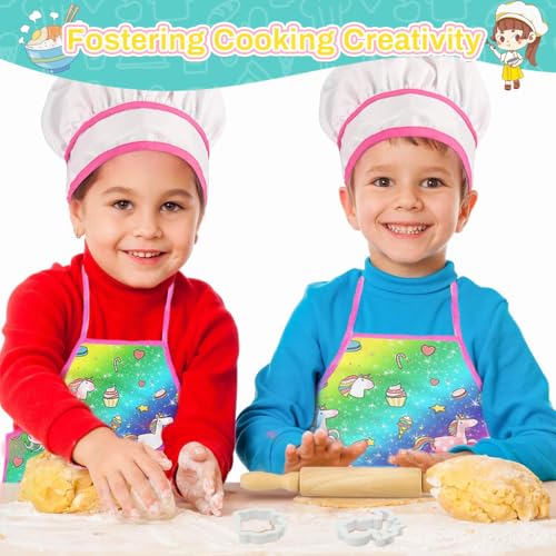 SNOWIE SOFT Kids Baking Supplies Set Little Chef Dress Up Unicorn Apron Cooking Set DIY Cookies Cutter Mold Set with Egg Whisk, Dough Rolling Pins, Cup Kids Cooking Set for Christmas, Party
