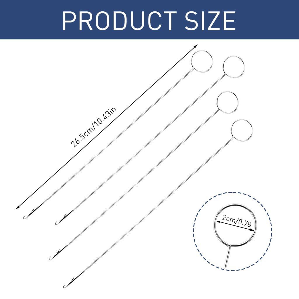 HASTHIP 4 PCS Sewing Loop Turner Hook, 10.4 Inch Loop Turner Needle Hook with Latch Tongue Crochet Tool Sewing Loop Turner Hook for Handmade Sewing Tools Silicone Beads Durable Metal