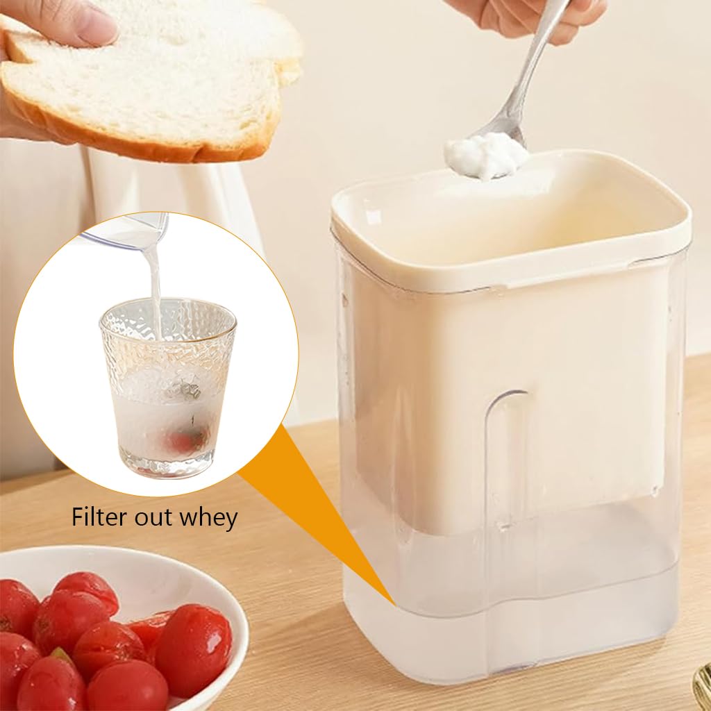HASTHIP Yogurt Strainer 34 Oz Greek Yogurt Strainer with Lid Fine Mesh Yogurt Filter with Date Tracker Spring-Loaded Yogurt Press BPA Free Reusable Yogurt Strainer