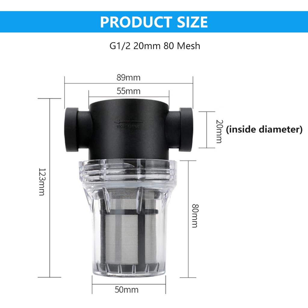 HASTHIP Water Pump Filter G1/2 20mm 80 Mesh Inline Strainer Water Pipe Irrigation Filter for Garden Lawn, Drip Irrigation Filter, Home or Apartment Water Tank